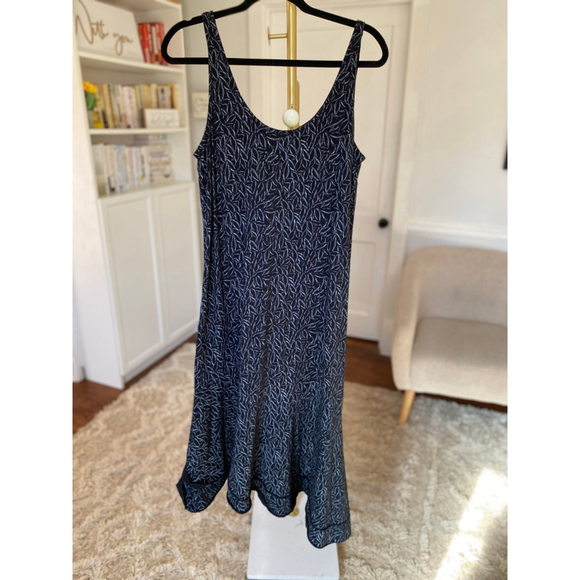 Fresh Produce Navy Leaf Midi Dress Resort Vaca Cotton Coastal Lightweight Island - Picture 3 of 7